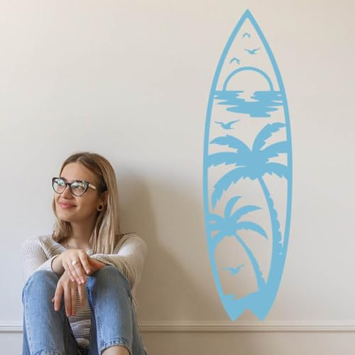SUPERDANT Wandaufkleber Surfbrett Kokosnussbaum Wandsticker Surfbrett Wanddekoration Wandtattoo Mit Kokosnussbaum Vinyl Wandsticker Für Schlafzimmer Wohnzimmer TV Hintergrund Sommerparty Dekor