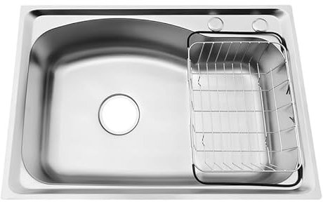 Fregadero Cocina 1 Seno 65 x 44 cm, Fregadero Acero Inoxidable Rectangular Sobre Encimera o Enrasado con Sifón y Accesorios