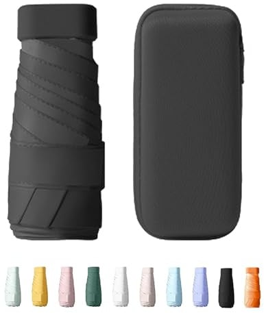 Yanrunce Mini Paraguas Plegable Con Estuche, paraguas de bolsillo, Mini Paraguas de Viaje, Protección UV, Protección Solar, paraguas plegable antiviento de 6 Costillas con organizador