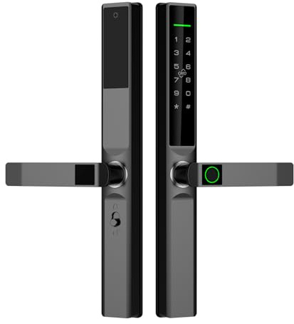 Luqeeg Fingerabdruck, Kennwort, Kartentürschloss, 5 Entsperrmethoden, Aluminiumlegierung, 40-120 Mm Dicke, Ty WiFi mit Alarmsystem, Anti-Kollisions-Griff, Vordertürsicherheit (BLACK)