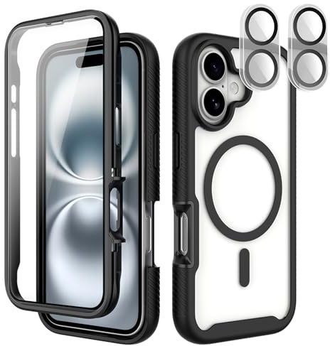 XXHUO Coque iPhone 16 360° Protégé + 2 Caméra Protecteur, Magnetique Case Compatible avec MagSafe Protège D'écran Film Intégrée Antichoc Housse Etui Anti-jaunissement Phone Case Full Body Protection