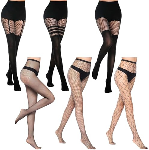 6 Pairs Black Fishnet Tights Womens, Fish Net Tights for Women Goth Style | Fishnets Tights for Women, Fish Nets Tights Women, Fishnet Stockings High Waisted, Mesh Fishnets Pantyhose Gifts for Ladies
