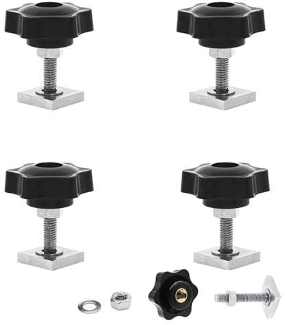 KUKUJIWA 4 Sets Edelstahl T-Nut Schrauben M6x35mm – Rostfreie Dachträger-Schrauben mit 20x20mm Vierkantkopf, inkl. Sterngriffmuttern & Unterlegscheiben – Universell für Dachboxen, Fahrradhalter, Gelän