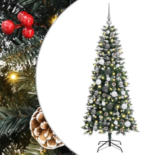vidaXL Artificial Christmas Tree with 150 LEDs Green 66 x 66 x 150 cm, Living Room, Modern Cone-Shaped Tree, LED Lighting, Artificial Evergreen, Seasonal Decor, Holiday Christmas Decoration