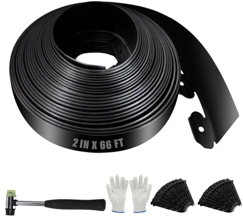 Bordure de Jardin en Plastique Flexible 5cm x 20m - Bordure de Pelouse Résistante avec 200 Piquets d'ancrage + Marteau + Gants - Délimitation pour Gazon, Allée, Parterre - Noir