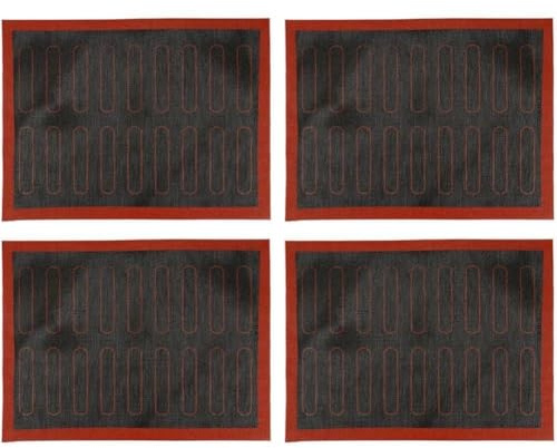 Getdoublerich Lot de 4 tapis de cuisson en silicone anti-adhésif avec noyau en fibre de verre, revêtement perforé pour une chaleur uniforme, feuille de pâte à biscuits réutilisable, 40 x 30 cm, rouge