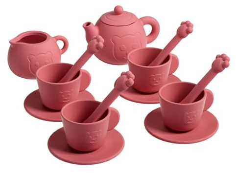 Youany Little Girl Tea Set,Silicone Pretend Toys - Kitchen Kids Teapot Set - for Preschoolers Playdates Birthday Holiday Playroom Kindergarten Family Night Daycare Home