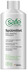 SAFE CAMPING Detersivo per piatti, nessun carico chimico, base naturale, scioglie lo sporco forte, 100% biologico, organico e naturale (500 ml)
