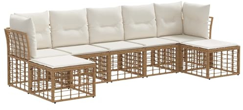 vidaXL Outdoor-Sofagarnitur Natur Polyester, Moderne Rattan-Sofagarnitur, wetterfeste Gartenmöbel, verstellbare Füße, toll für den Pool
