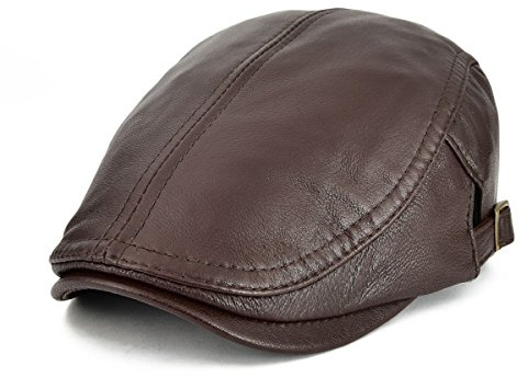 VOBOOM Men Women Adjustable Genuine Leather Ivy Cap Newsboy Hat (Brown)