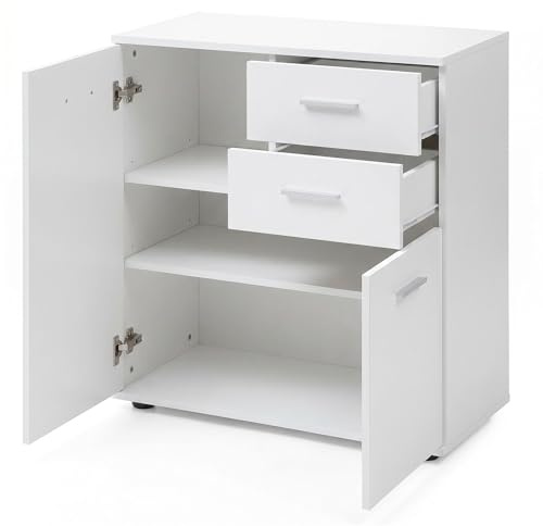 FineBuy Kommode 71x35,5x78 cm mit Türen und Schubladen | Mehrzweckschrank klein und matt, Flurschrank mit Stauraum, Anrichte für Flur, Bad und Schlafzimmer, Sideboard
