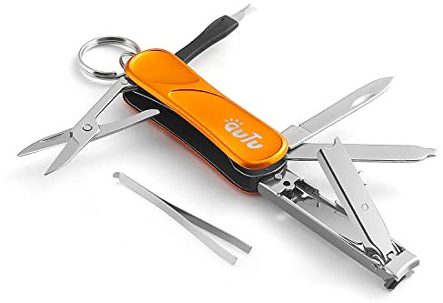 OUTU Keychain Nail Clippers Multitool, 7 in 1 EDC Utility Tool with Nail Clipper, Scissors, Gifts for Him Men Husband Dad Boyfriend (Orange)