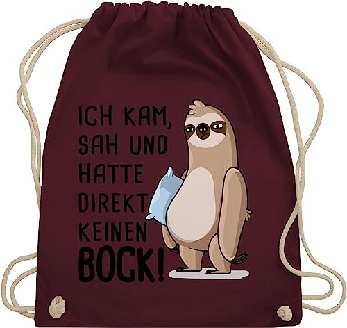 Shirtracer Turnbeutel Rucksack - Sprüche Statement - Hatte direkt keinen Bock - Faultier - Unisize - Bordeauxrot - mit aufschrift kam sah beutel statements faultiere stoffrucksack sprüchen faultier,
