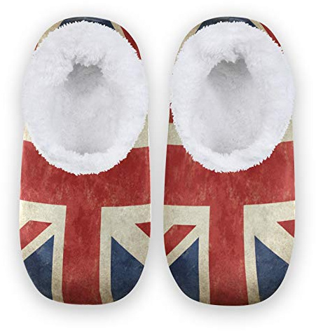 linomo Vintage UK Flag Union Jack English England Slippers for Women, Womens House Slippers Indoor Slipper Socks House Shoes Bedroom Socks Shoe Multicolor