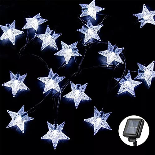 XVZ Guirnaldas Luces Exterior Solar, 30 LED Cadena de luces solares para jardín, 8 modos luces de estrellas impermeables, decorativas, para el patio, fiestas, bodas - Blanco Frío