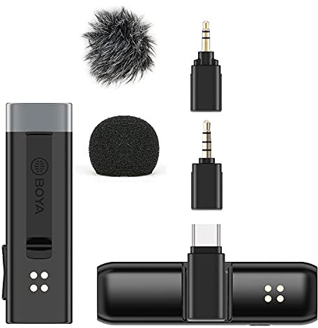BOYA Wireless USB-C Lavalier Microphone System for Samsung Google Pixel Smartphones Livestream, 2.4GHz Mic with Buit-in Battery for Pad, Tablets, DSLR Camera, Camcoder, Home Video Vlog Interview