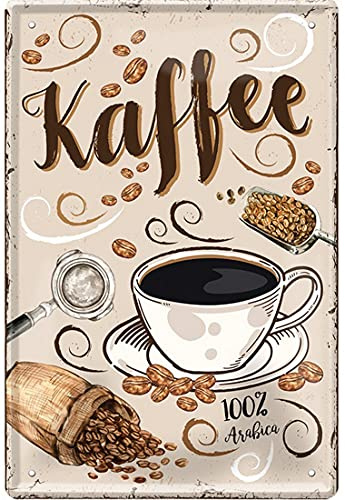 Kaffee Sorten Zubereitung Rezept Retro Deko Blechschild Coffee Bar Bistro Restaurant 20 x 30 cm, 100% Arabica Kaffee 2269