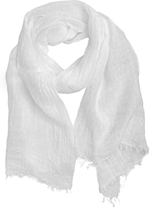 JOPHY & CO. Bufanda elegante y ligera para hombre y mujer, 100% lino, blanco, 180 cm x 60 cm