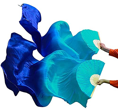 Nimiman Women 1 Pair (Left+Right) Silk Belly Dance Fans Veil Belly Dancing Long Folding Fans Length 180 cm Width 90 cm
