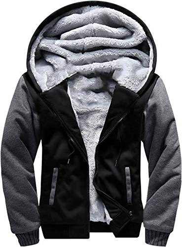 UMBNESS Men's Pullover Thermal Sherpa Lined Jumper Jackets Winter Workout Fleece Hoodie Full Zip Wool Warm Thick Coats Outerwear Black#W002 2XL