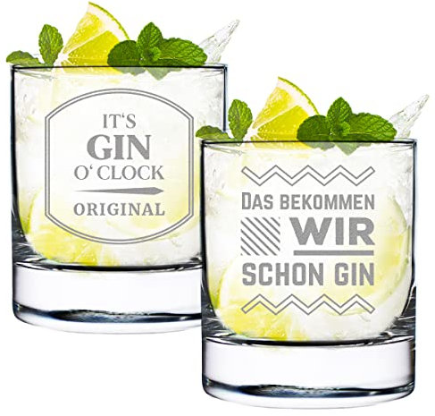 Gingläser 2 Stück graviert mit Sprüchen - 320 ml Fassungsvolumen - Cocktailglas für Drinks - Gin & Tonic Longdrink - Für echte Genießer - Tonic Water - Geburtstag, Weihnachten - Spruch 5 und 6