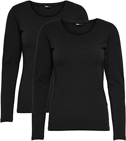 ONLY Longsleeve Damen-Shirt in Schwarz Oberteil aus 95% Baumwolle 5% Elasthan, atmungsaktives Basic Shirt zum Kombinieren