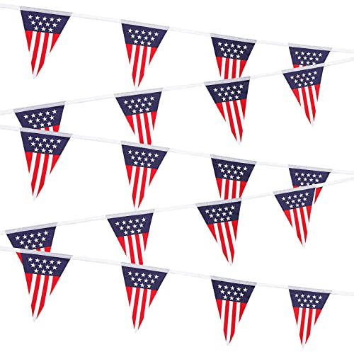 Tatuo Amerikanische USA Flaggen Wimpel Party Banner 10 m/ 33 Fuß Dekoration Zubehör USA Patriotisches Ammer Banner Unabhängigkeitstag Dekoration USA Wimpelkette Banner mit 20 Fahnen