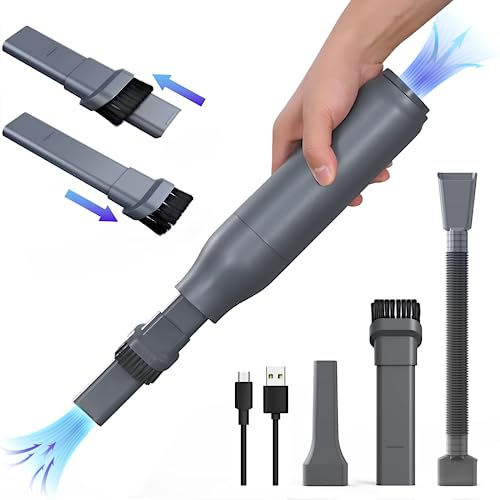 Handheld Vacuum Cleaner Air Duster 2 in 1, Portable Mini Vacuum with Compressed Air Blower Remove Dust Crumbs, Dust Blower for Car/Table/Desktop/PC/Pet with Pointed/Brush/Hose Nozzles(Gray)