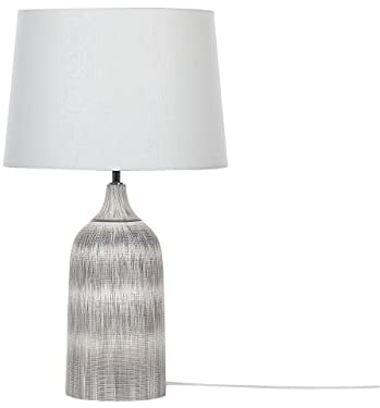 Beliani Tischlampe mit Keramikfuß in Grau 66 cm klassischer Stoffschirm in Weiß Georgina