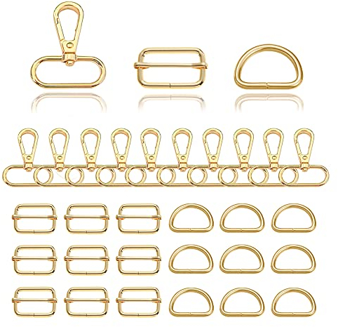 Csirnto 30 Piezas Materiales para Hacer Bolsos 32mm Hebilla Deslizante Metal Hebillas Metálicas Mosqueton Anillos en D Anillas para Bolsos Accesorios para Bolsos, Dorado