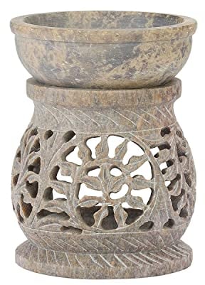 Zap impex Ölwärmer-Brenner, dekorativer Teelichthalter, Naturstein-Teelichthalter für Aromatherapie, Spa, Yoga, Meditation, Diffusor für ätherische Öle (Flower 12 cm)
