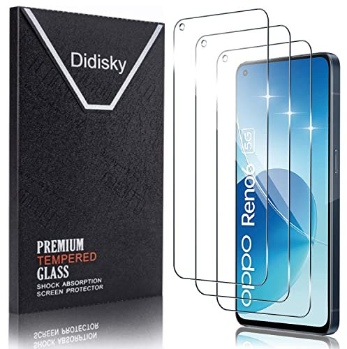 Didisky Lot de 3 Protecteur Verre Trempé pour Oppo Reno 6, Film Protection écran, résistance aux Rayures, dureté 20H, Pas de Bulles, Haute définition