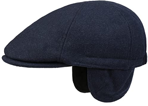 Lipodo Thinsulate Herren Flatcap - Schiebermütze mit Ohrenklappen - Wollfilz-Schirmmütze mit Stretchband - Herbst/Winter dunkelblau L (59-60 cm)