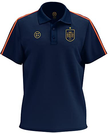 RFEF - Polo Réplica Oficial de la Selección Española de Fútbol | Manga Corta y Detalles Bordados - Color Azul Navy | Talla L