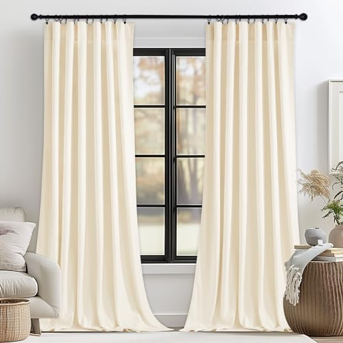 StangH Ivory White Curtains 102 inches Long for Living Room, Luxury Velvet Light Dimming Door Covering Privacy Window Drapes for Bedroom, W52 x L102, 2 Panels