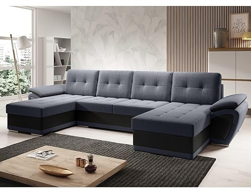 MODERNO Enzo Wohnlandschaft Sofa mit Schlaffunktion Couch U-Form Schlafsofa mit Bettkasten Ecksofa Schlafcouch Moderne Wohnzimmermöbel Eckcouch Steppsofa Graphit Schwarz