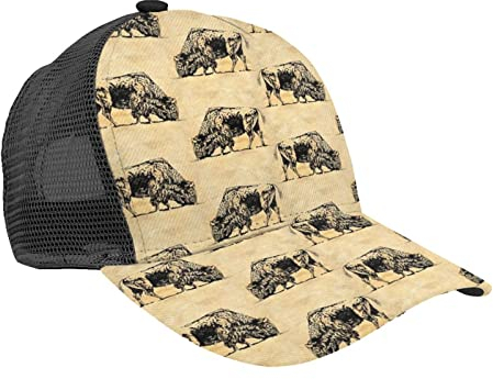 KJHBVND Schwarze Bison Weidekappe, Baseballkappe, verstellbar, Anti-UV-Sonnenhut, gewaschene Baumwolle, Outdoor-Hut für Männer und Frauen, Schwarz , One size