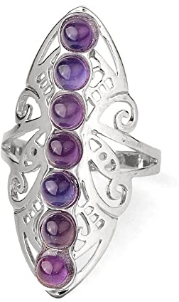 LODMLOER Natursteinring – Übertreiben Sie Unregelmäßigen Blau-Türkis-Halbedelstein-Ring, Verstellbare Statement-Ringe Schwarz-Achat-Quarz-Ringe Für Damenschmuck, Lila, Verstellbar