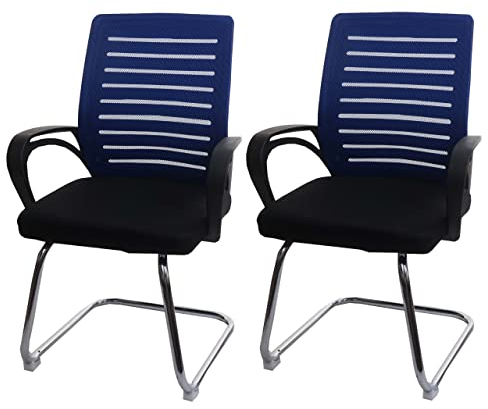 Mendler 2er-Set Konferenzstuhl HWC-K51AM, Besucherstuhl Freischwinger, 150kg belastbar Stoff/Textil - blau