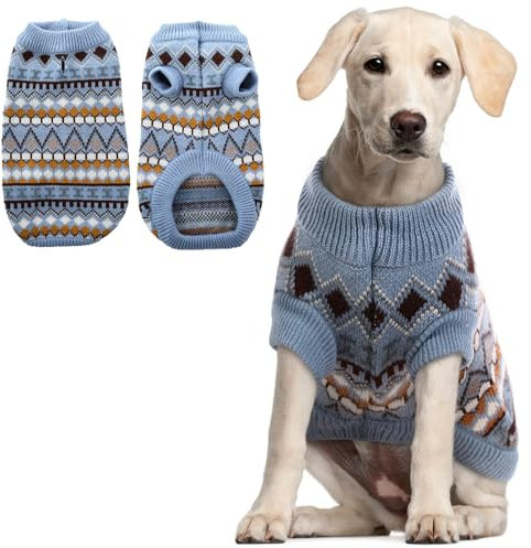Hjumarayan Hundepullover - Boho Hundepullover Mittelgroße Hunde Weihnachtspullover, Schöne Hunde Pullover mit Geschirr Öffnung, Dicken Hundepulli Französische Bulldogge Labrador Pullis (Blau XL)
