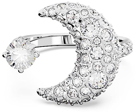 Swarovski Sublima Offener Ring, Weißer und Rhodinierter Damenring mit Mond-Motiv und Edlen Swarovski Kristallen