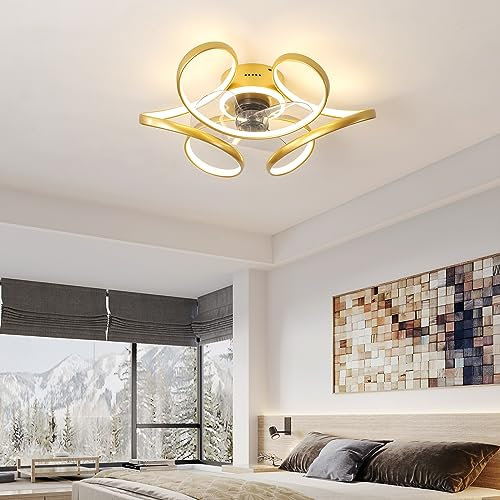Lampadario con Ventilatore da Soffitto Dc Plafoniera con Ventilatore da Soffitto Reversibile Silenzioso Dimmerabile Lampada Ventilatore 6 Velocità per Camera Soggiorno, Oro