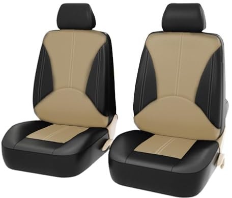 Shkalacar 4 teiliges Autositzbezüge, Universal atmungsaktives PVC Leder Sitzbezüge mit 2 Vordersitzbezüge, 2 Kopfstützenbezüge, Auto Schonbezüge für SUV Fahrzeuge(4 Stück,Beige und Schwarz)