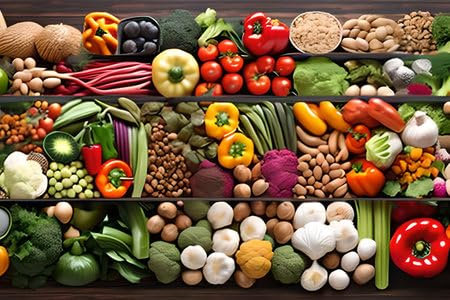 Acryl-Bild 80 x 50 cm: Auswahl an frischem Gemüse auf Holzhintergrund. Konzept für gesunde Ernährung. (203279619)