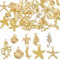 SUNNYCLUE 1 Box 54 Stück 9 gestylte Gold Meeres Charms Ozean Charms Bulk Legierung Schildkröte Seestern Seepferdchen Meerjungfrauen Meerestier Muschel Sommer Strand Charm Für Die Schmuckherstellung Ch