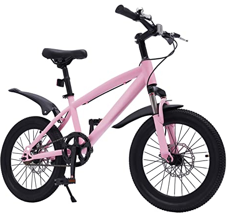 TESUGN Kinderfahrrad, 18 Zoll Kinderfahrrad Mountainbike Kinder Fahrrad Rad Bike Jugend Fahrrad mit Verstellbarem Sitz, Rosa