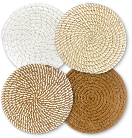 Trivets for Hot Dishes, Hot Pads for Kitchen, 7'' Trivets for Hot Pots and Pans, Pot Holders for Kitchen, Pot Holders Heat Resistant 4-Pcs, Trivets for Table, Kitchen Essentials for New Home (Brown)