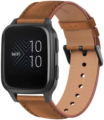 Wanme Cinturino in pelle compatibile per Garmin Vivoactive 3/Garmin Venu Sq 2/Venu Sq/Venu 2 Plus/Venu Sq Music/Venu Sq 2 Music Uomo Donna, cinturino di ricambio con, marrone