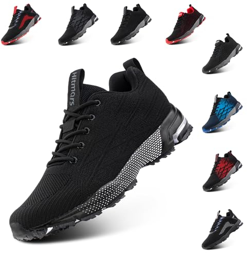 NEOKER Laufschuhe Herren Turnschuhe Damen Sportschuhe Leicht Straßenlaufschuhe Unisex Schnürung Atmungsaktiv rutschfeste ALI-1Schwarz-1 EU43