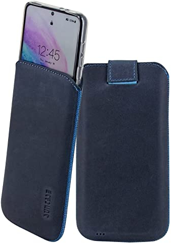 Suncase Etui Tasche kompatibel mit Samsung Galaxy A55 5G Hülle mit ZUSÄTZLICHER Case/Schale/Bumper Lasche mit Rückzugfunktion Handytasche Ledertasche Schutzhülle in Pebble-Blue